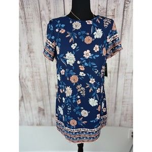 Lulus Mini Shift Dress Women’s Small A-Flora-Blue Navy Blue Floral Print NWT